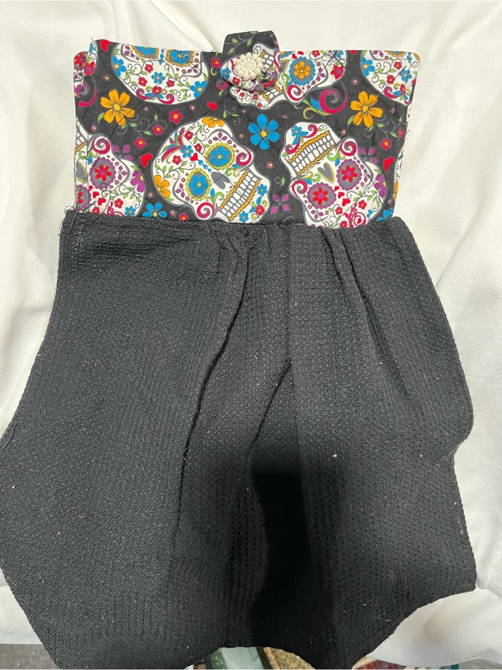 Black Kitchen Towel with Colorful Sugar Skull Accent